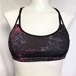Forever 21 Black Sports Bra with Pink Abstract Print